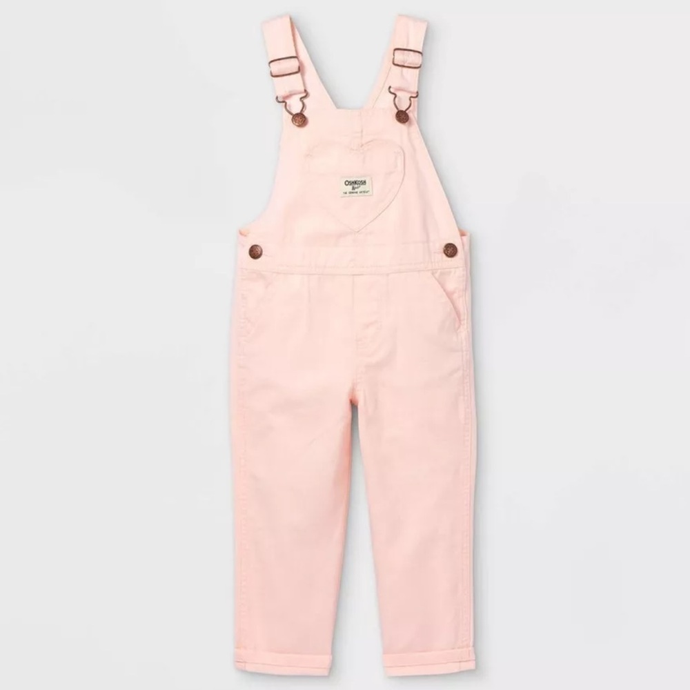 EUC OshKosh B'gosh Overalls Girls 24M Pink Cotton Heart Pocket Valentines